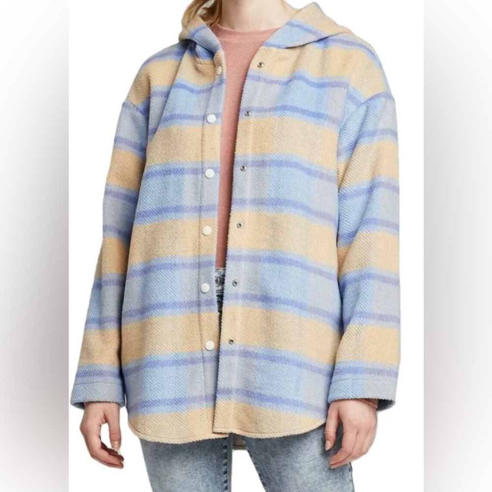 WILD FABLE WOMEN'S PLAID LONG SLEEVE HOODED SNAP FRONT SHIRT JACKET SHACKET - Picture 1 of 5